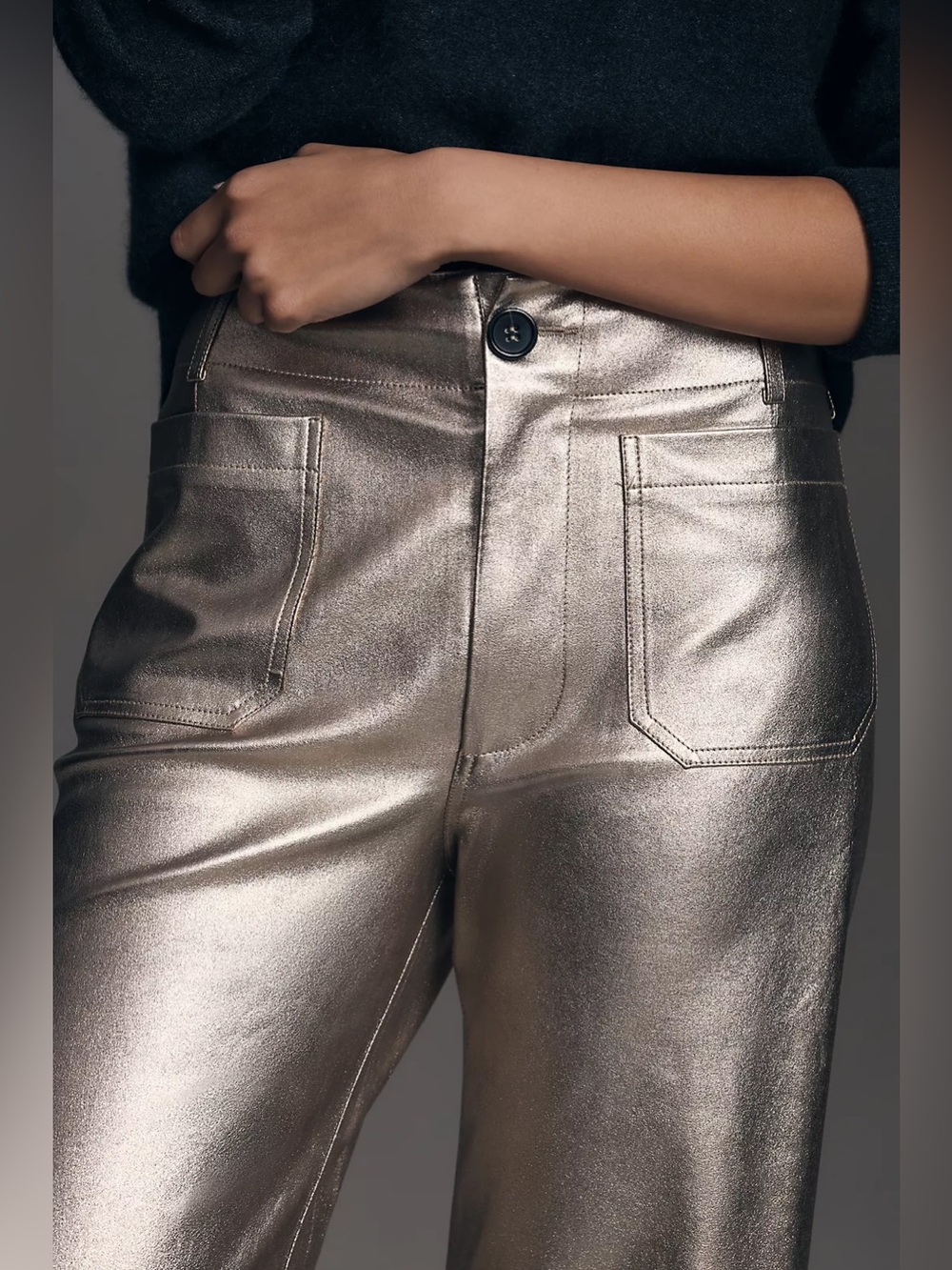 Maeve by Anthropologie The Colette Crop Wide Leg Gold Metallic Pant Sz 27 - Picture 2 of 11